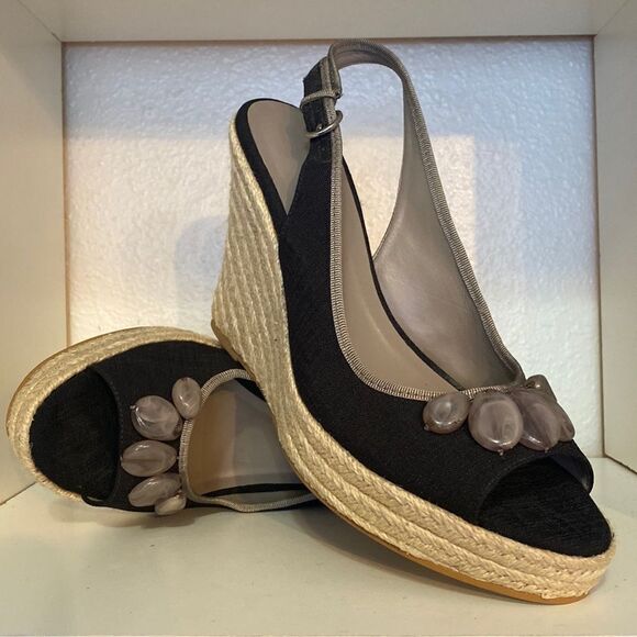 Boden Jewel Black Espadrille Wedge Slingback Sandals - Picture 1 of 12